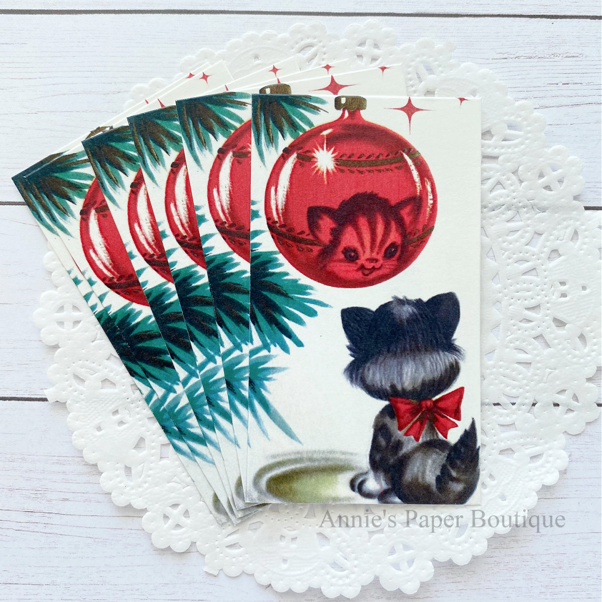 Christmas Kitty Reflection Retro Tags