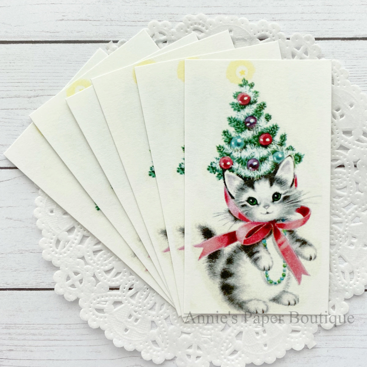 Christmas Tree Kitty Retro Tags