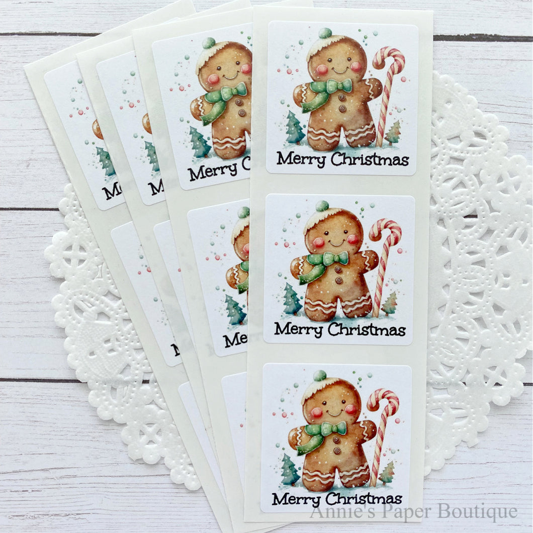 Merry Christmas Gingerbread Retro Stickers