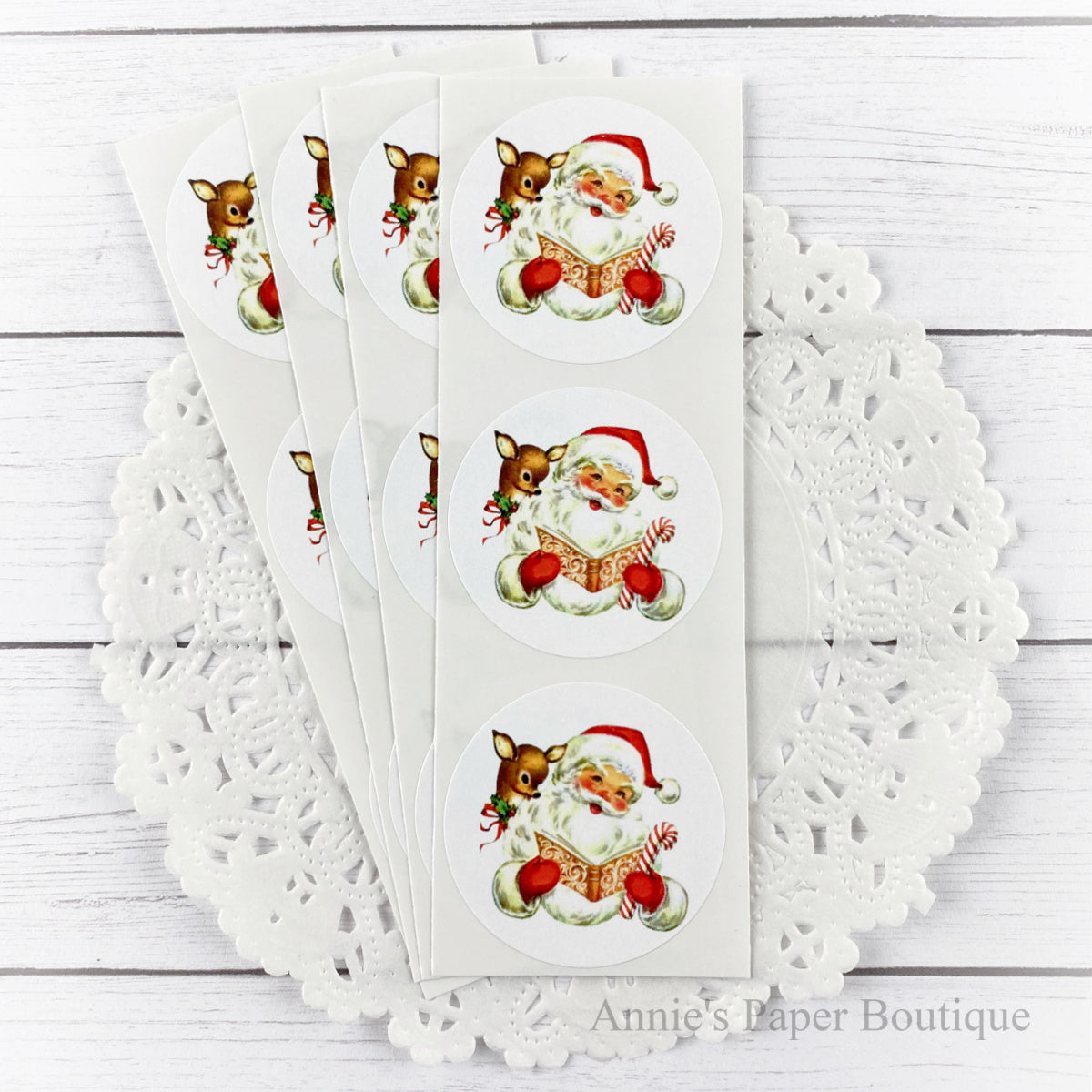 Reindeer and Santa Vintage Inspired Round Stickers