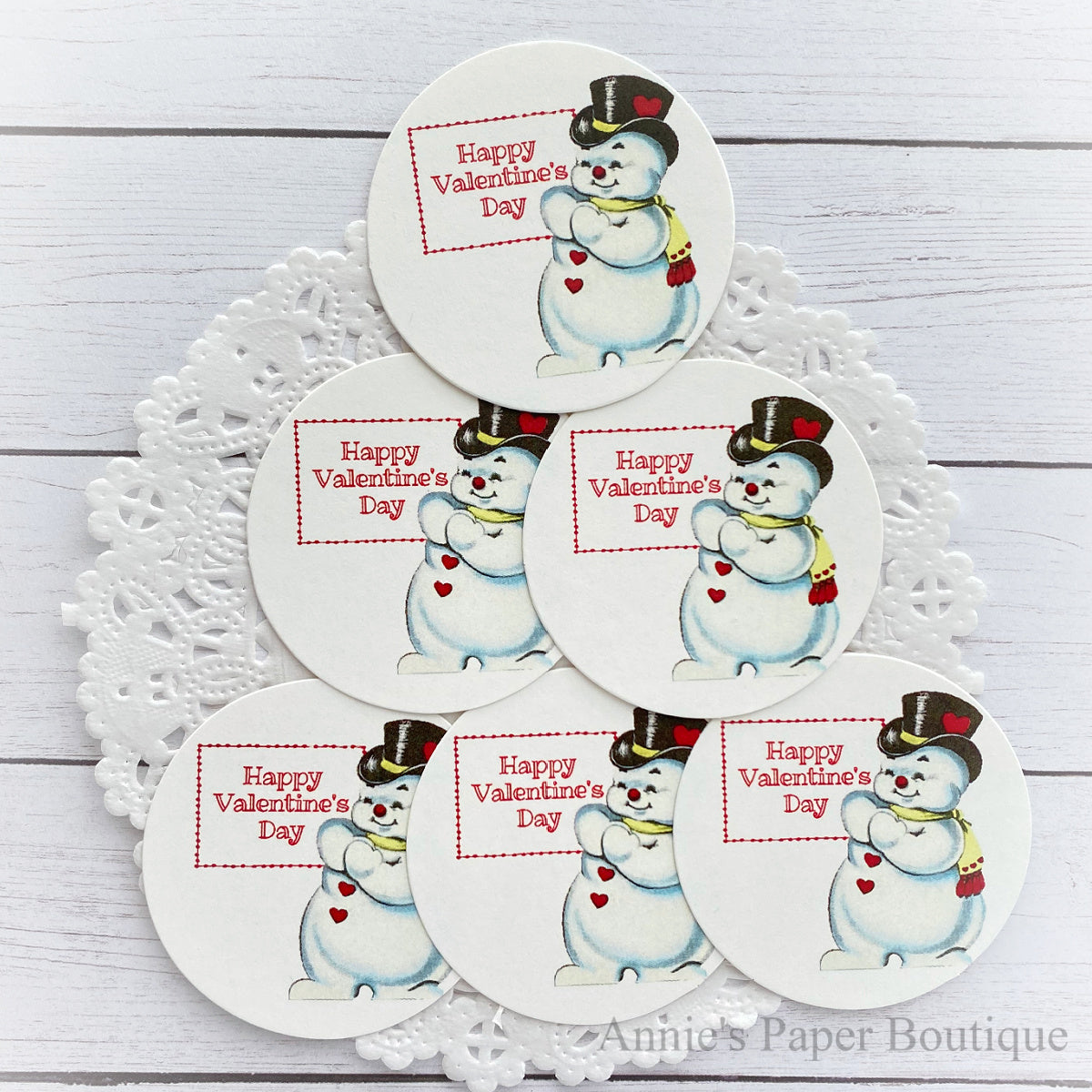 Happy Valentine's Day Snowman Retro Tags