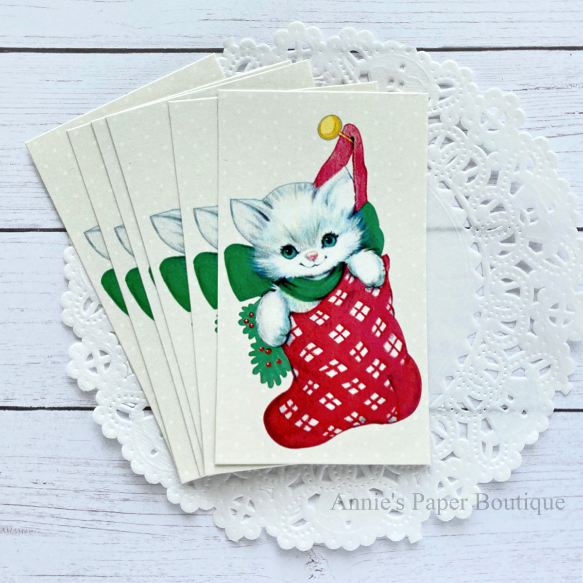 Christmas Kitty Stocking Retro Tags