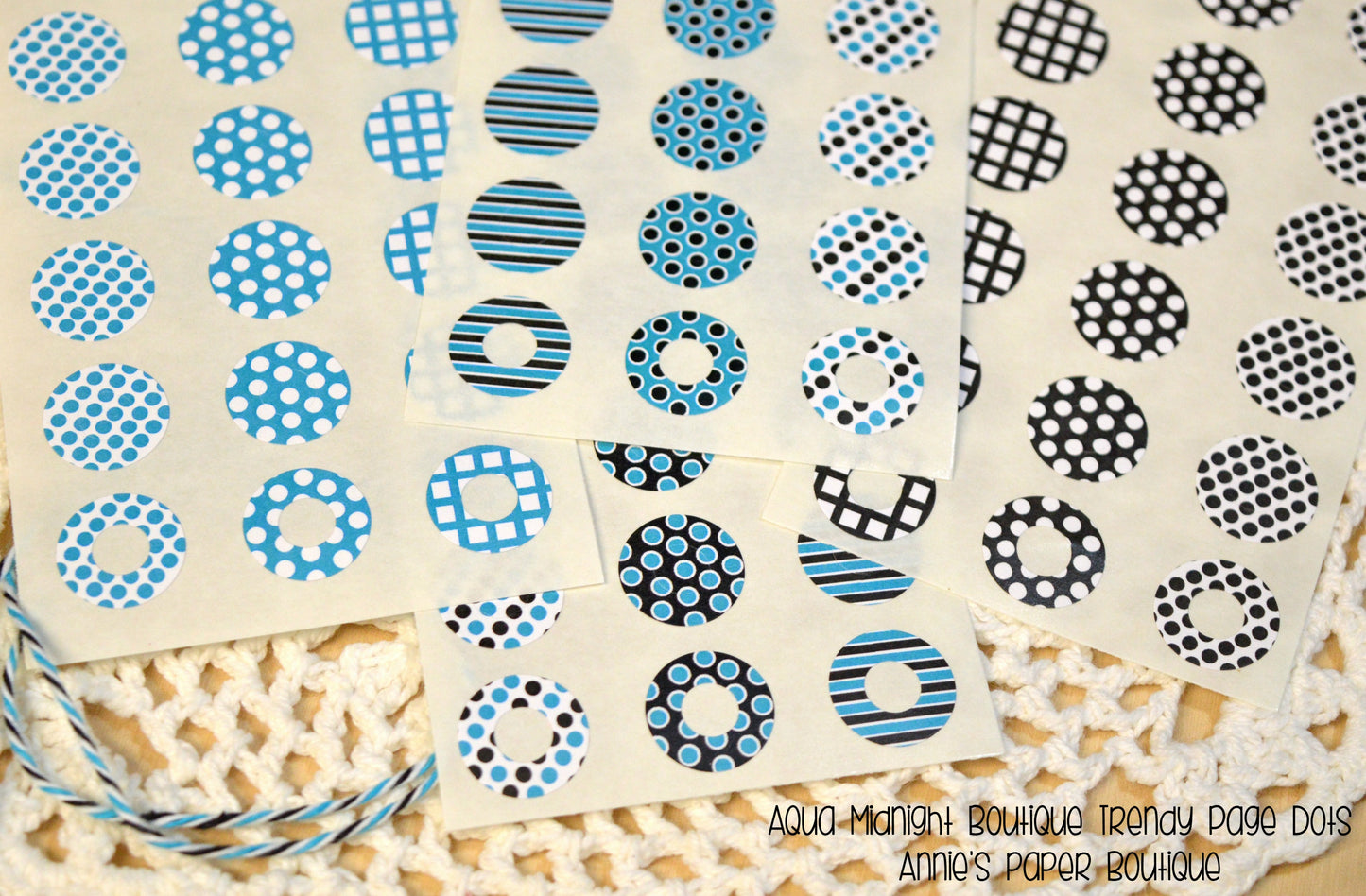 Aqua Blue and Black Trendy Page Dot Reinforcement Stickers
