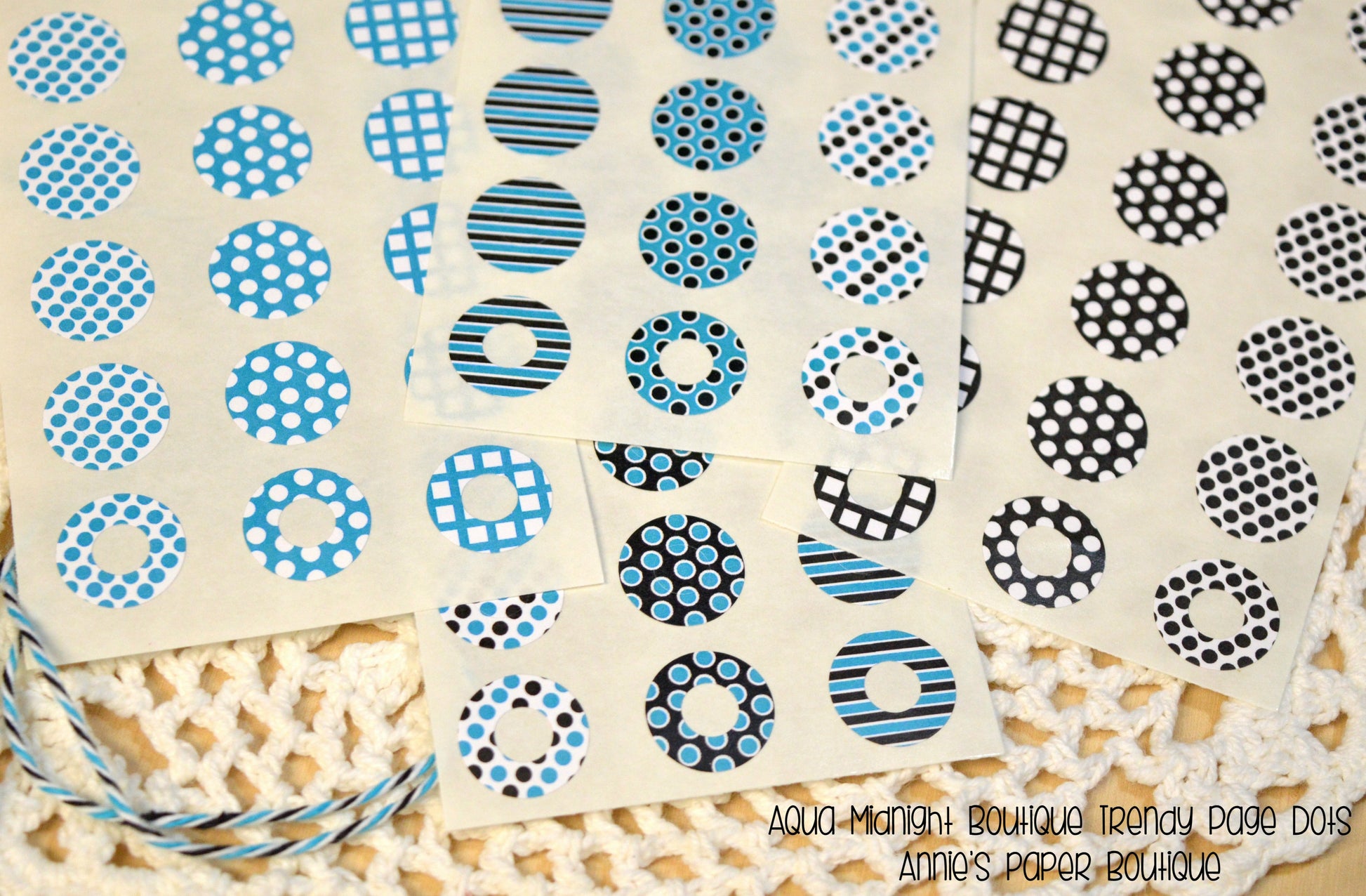 Aqua Blue and Black Trendy Page Dot Reinforcement Stickers