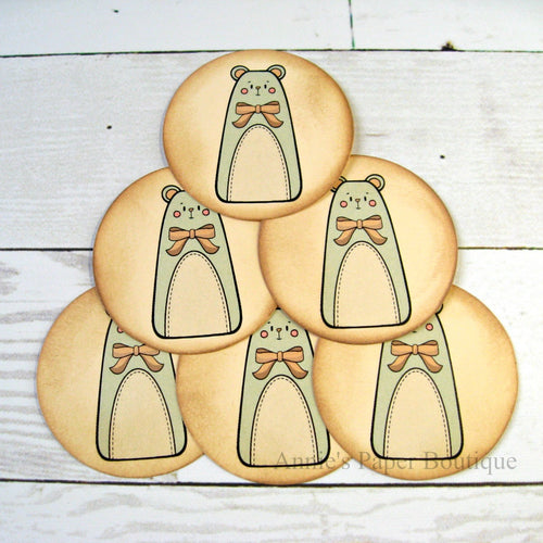 Round Pale Blue Country Bear Vintage Inspired Tags