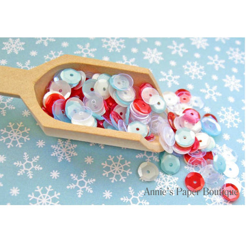 Peppermint Icicle Sequins, Red, White, and Light Blue