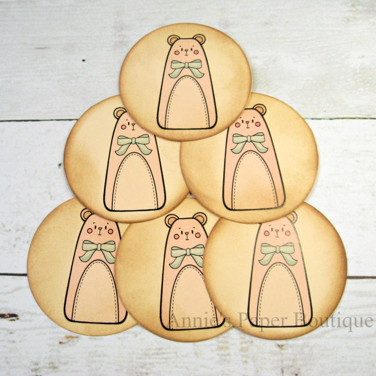 Round Pink Country Bear Vintage Inspired Tags
