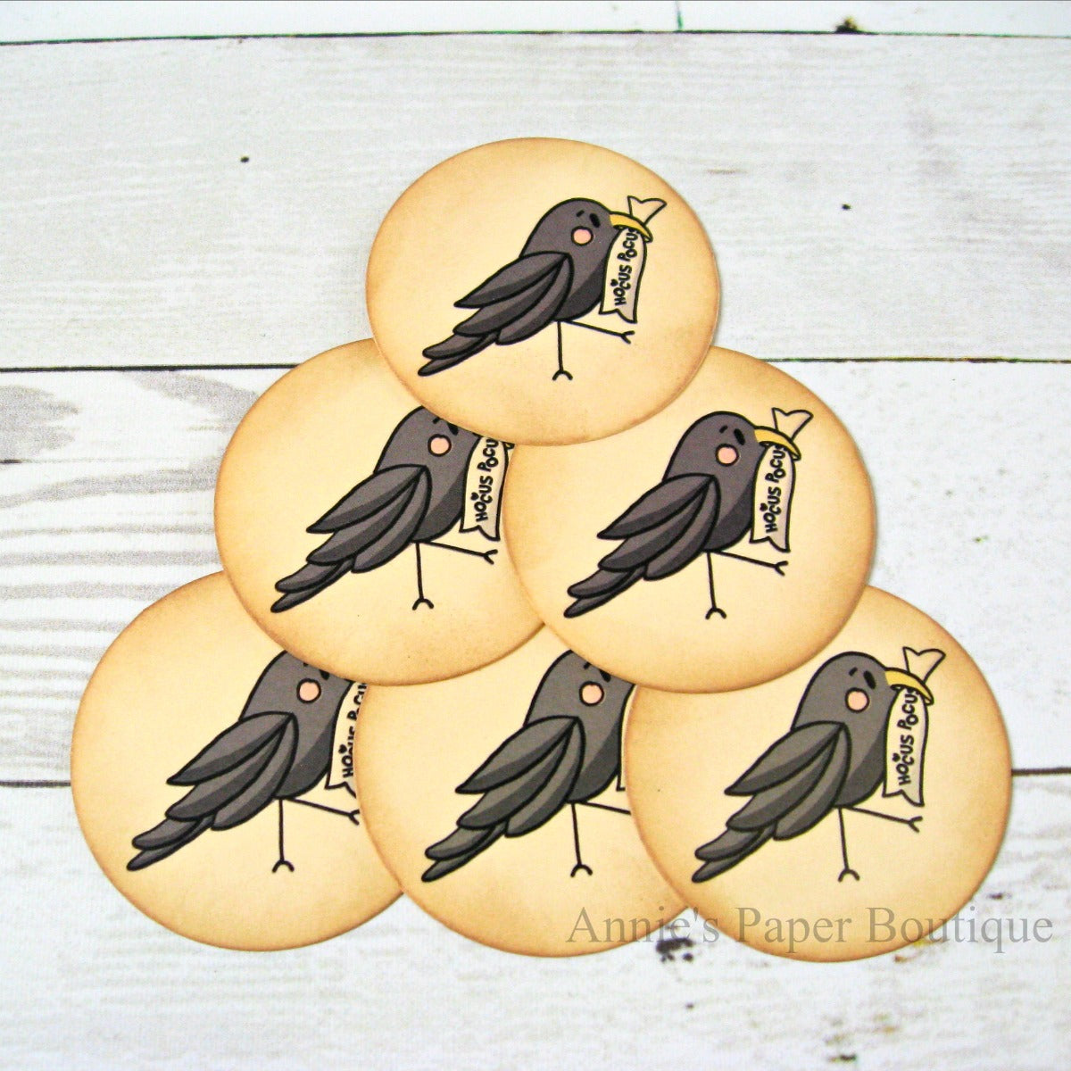 Round Hocus Pocus Crow vintage inspired tags