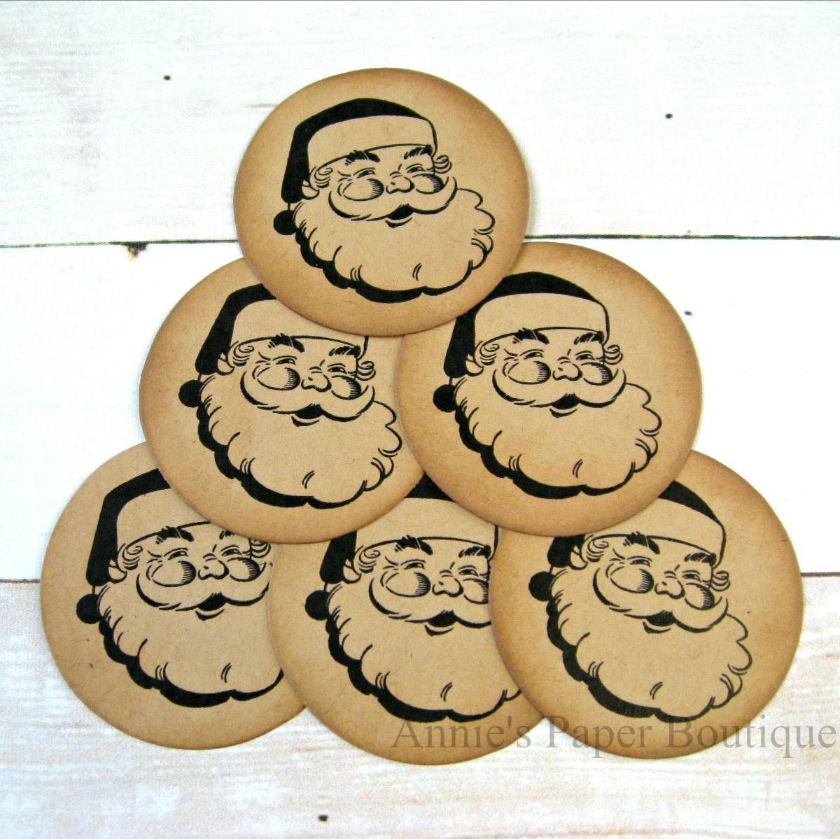 Round Kraft Santa No.3 Vintage Inspired Tags