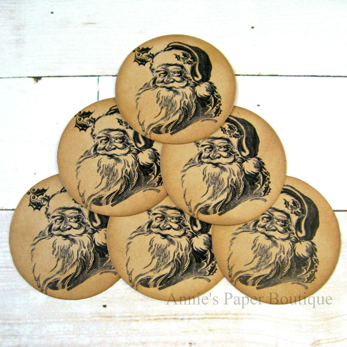 Round Kraft Santa Vintage Inspired Tags