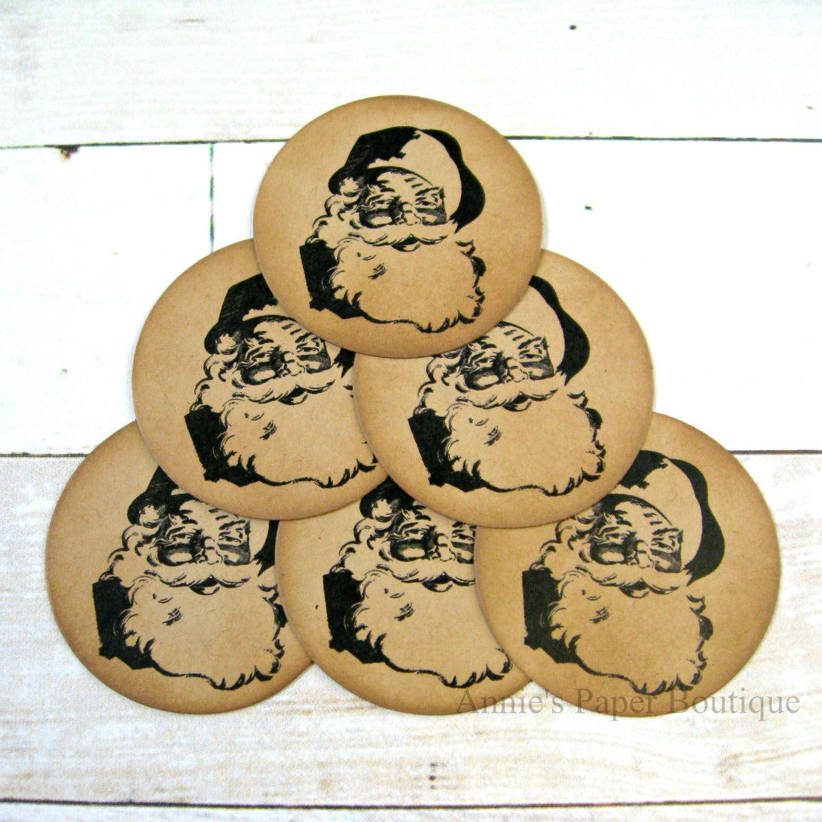 Round Kraft Santa No.2 Vintage Inspired Tags
