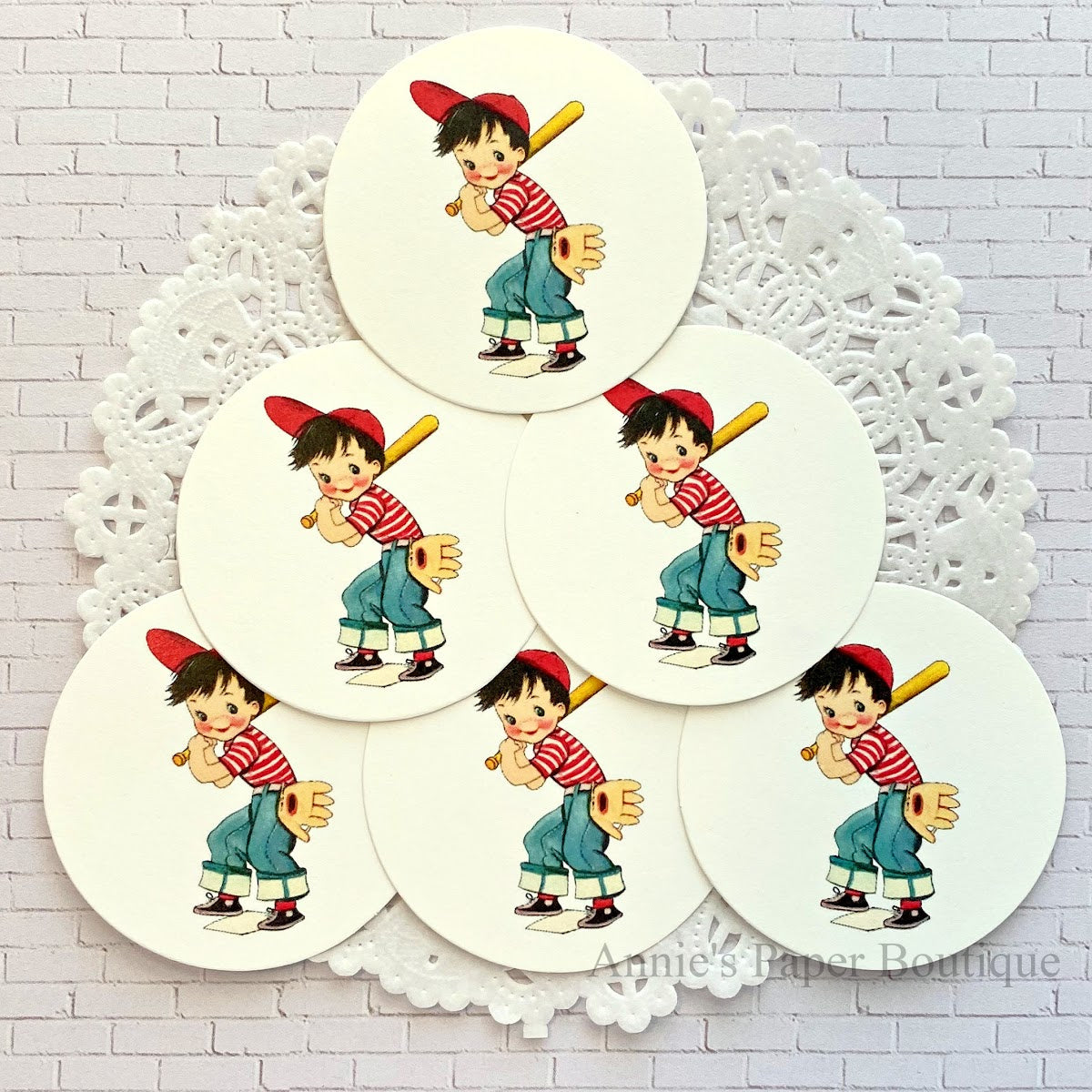 Little Baseball Player Retro Tags