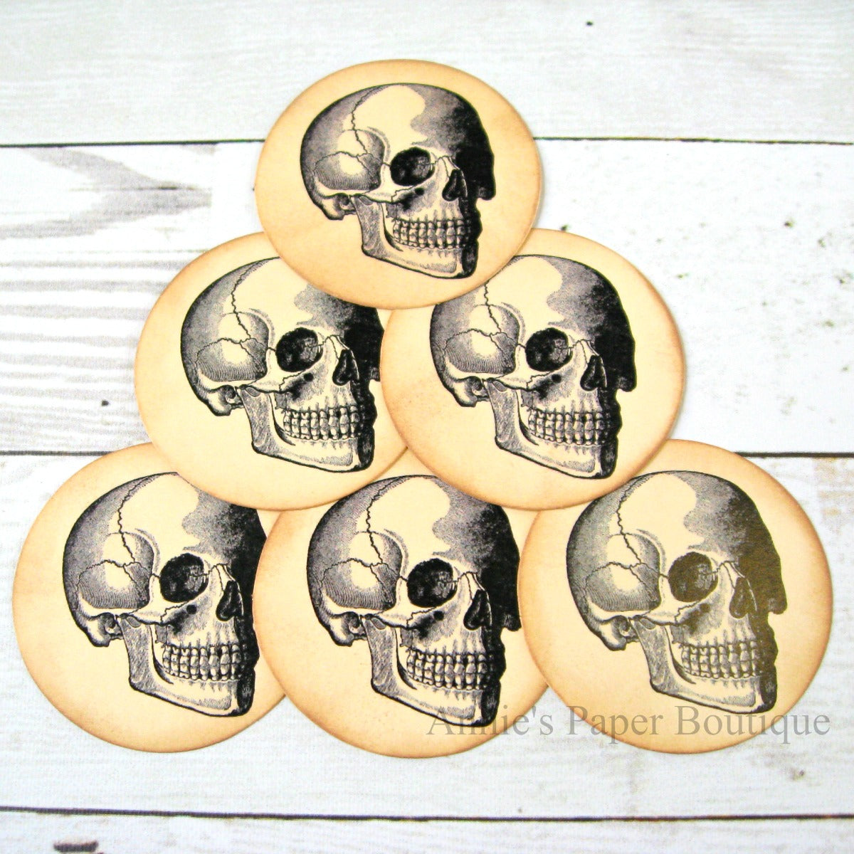 Round Skull Vintage Inspired Tags