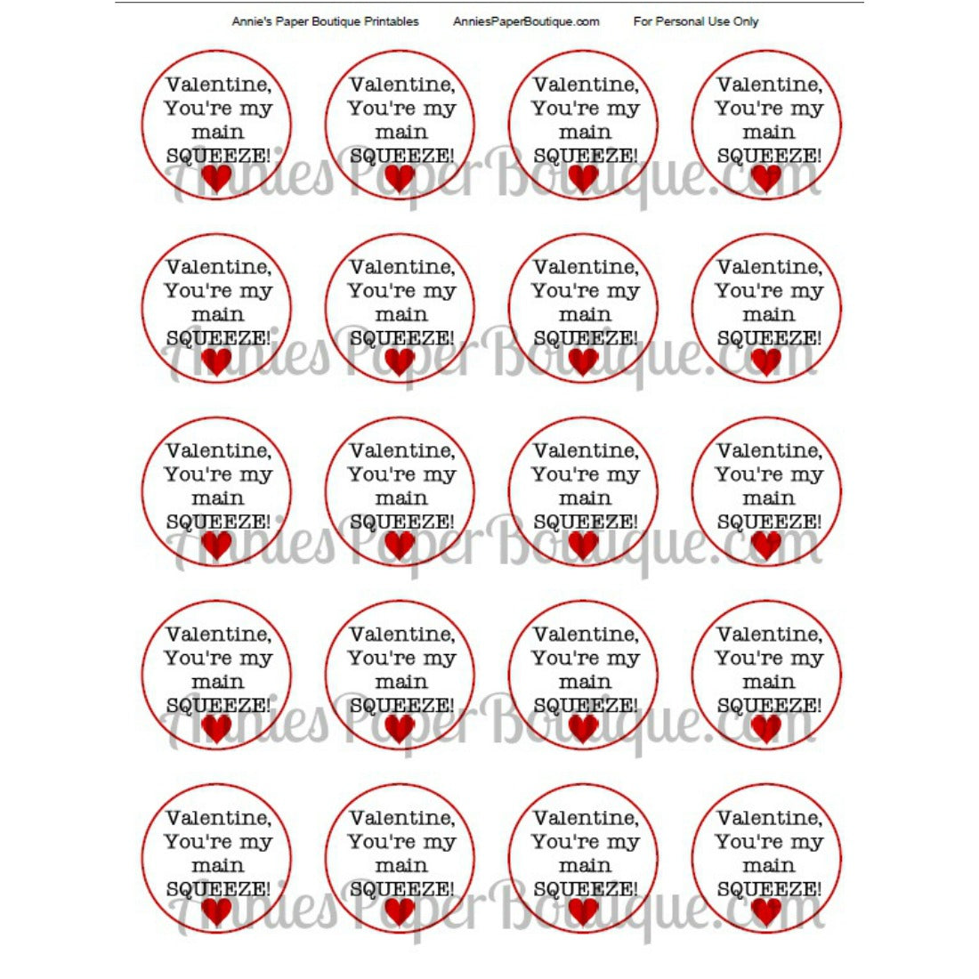 Valentine You're My Main Squeeze Printable