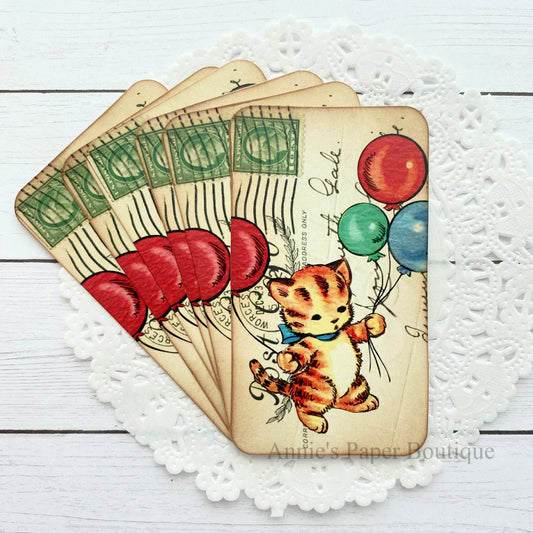 Balloon Kitty Mini Postcard Tags