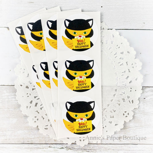 Boo Black Cat Halloween Stickers