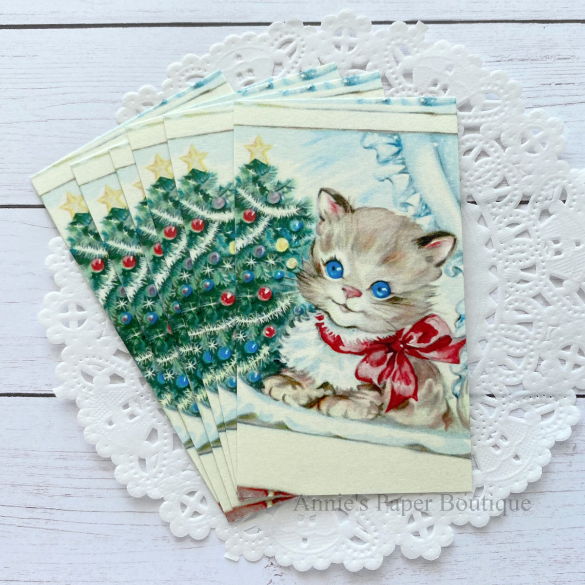 Christmas Kitty Window Retro Tags