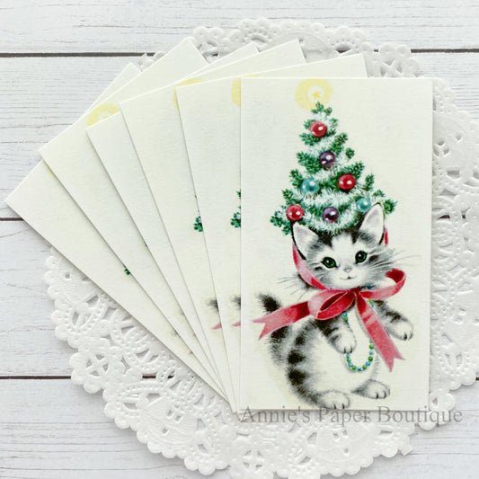 Christmas Tree Kitty Retro Tags