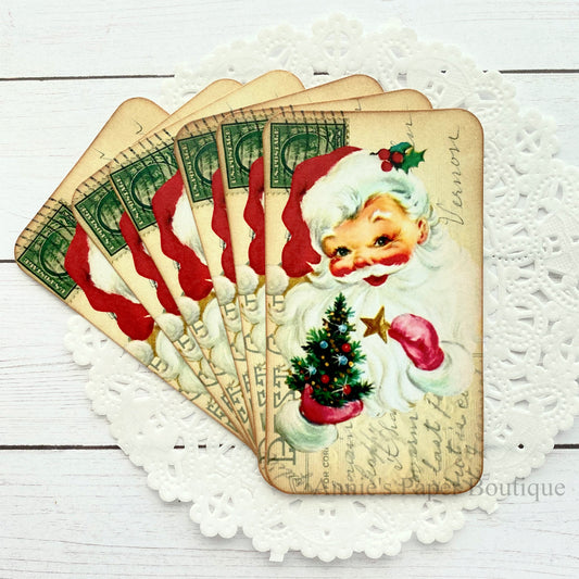 Christmas Tree Santa Mini Postcard Tags