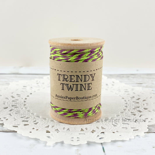 Grape Limeade Petite Trendy Twine. Purple and Lime String on a wooden spool.