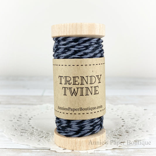 Gray Licorice Petite Trendy Twine. Black and gray string on a wooden spoo.