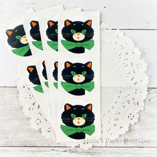 Happy Halloween Black Cat with green bow tie stickers