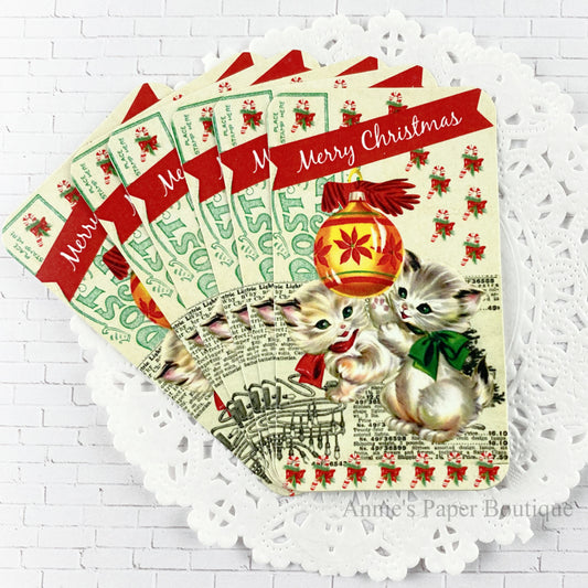 Vintage inspired Christmas tags with Kittens and Ornament