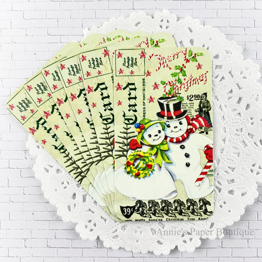 Vintage inspired Christmas tags with snowman couple