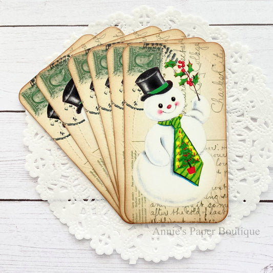 6 Necktie snowman Vintage Inspired Christmas Tags