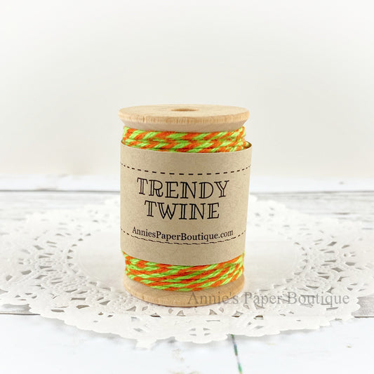 Orange Limeade Petite Trendy Twine. Orange and Lime Green string on a wooden spool.
