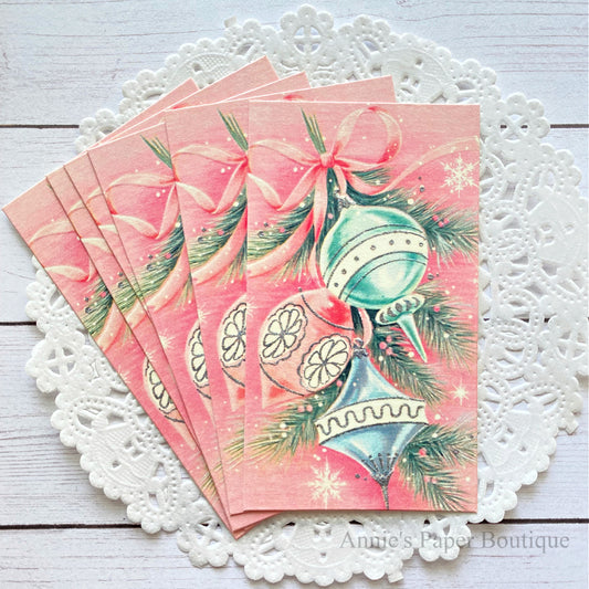 Pastel Christmas Ornaments Retro Tags