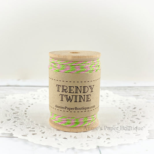 Pink Limeade Petite Trendy Twine. Pink and Lime Green string on a wooden spool.