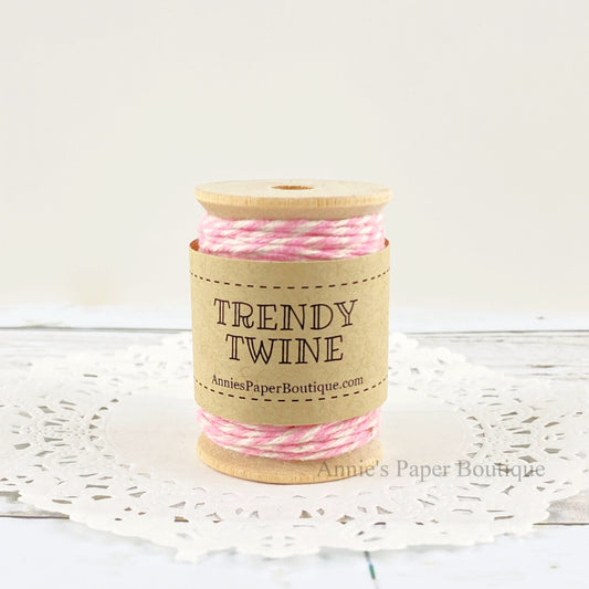 Posy Petite Trendy Twine. Pink and natural white string on a wooden spool.