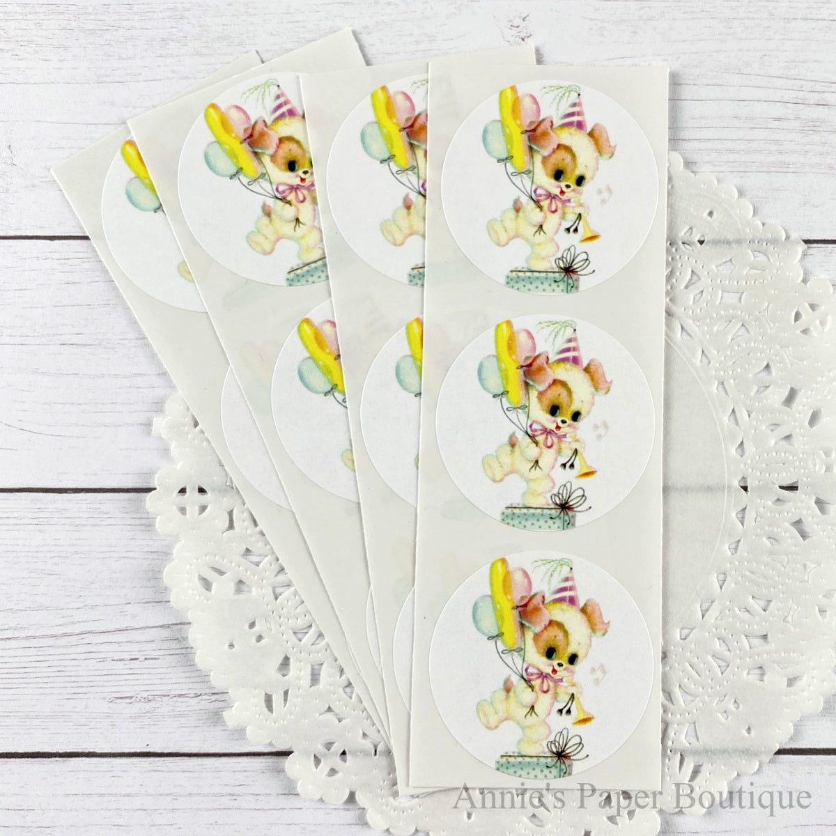 Puppy Party Vintage Inspired Stickers