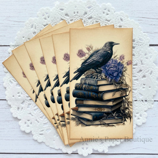 Raven Bookstack Vintage Inspired Tags