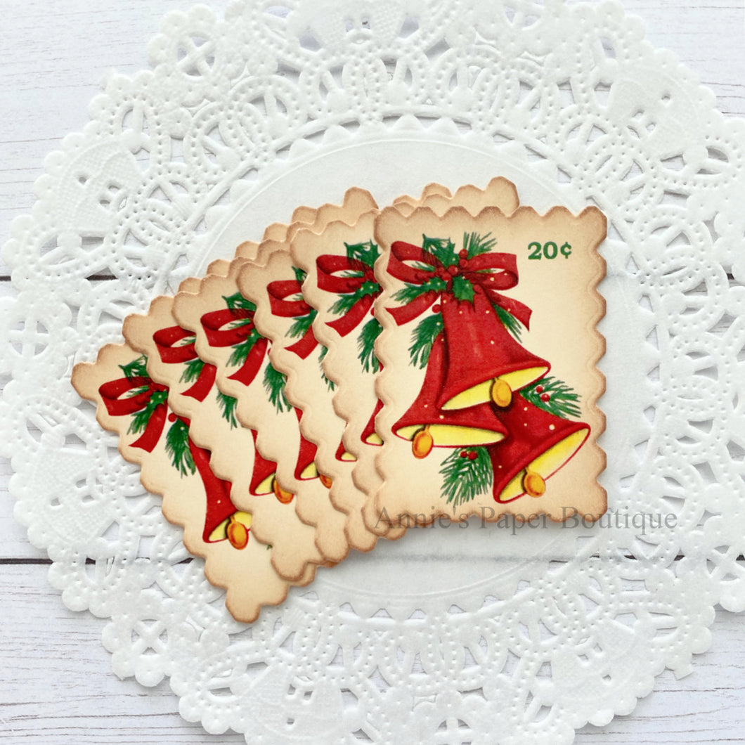 Red Christmas Bells Faux Postage Stamps