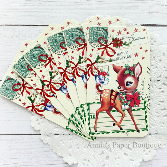 Reindeer and Bird Vintage Inspired Christmas Tags