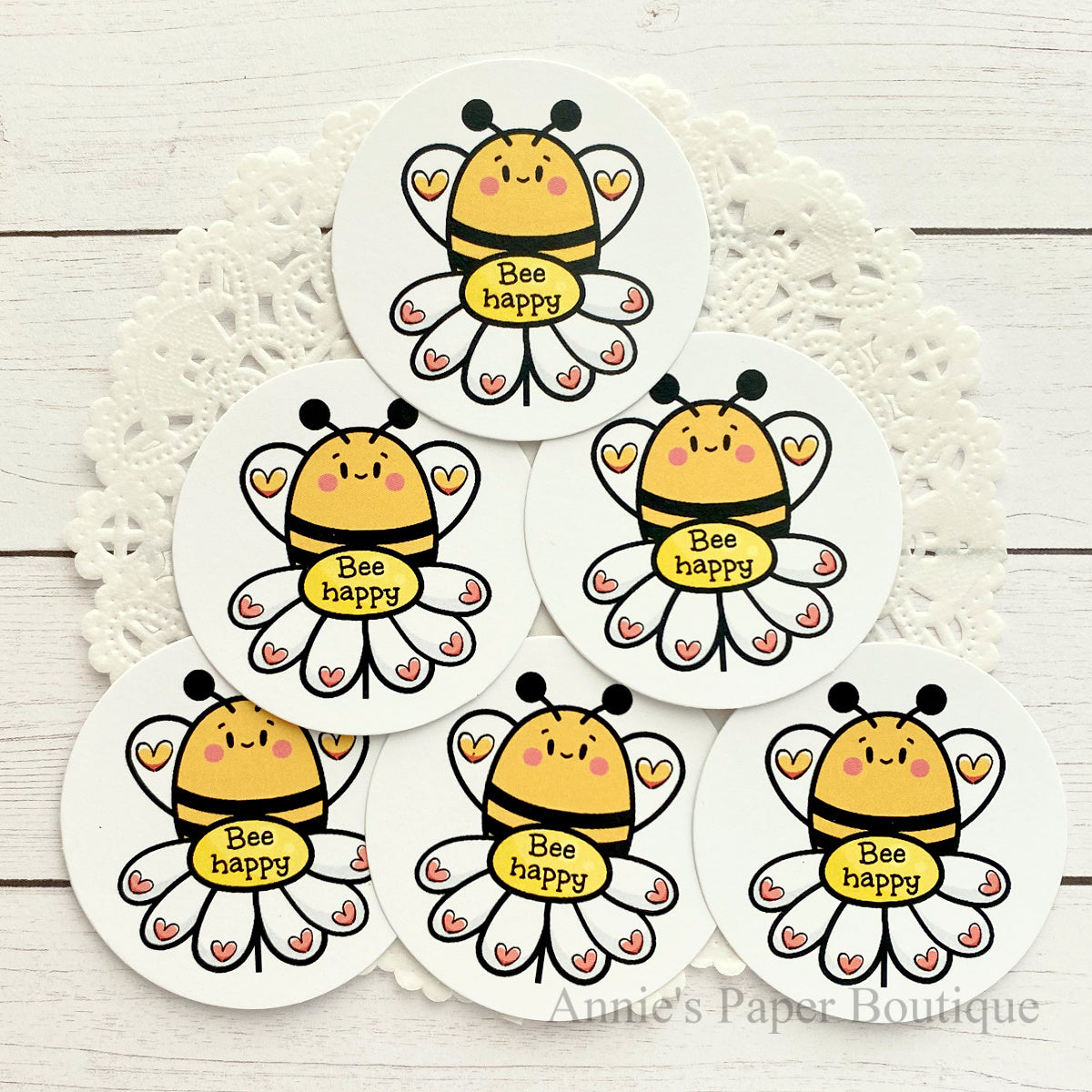 Round Bee Happy Flower Tags