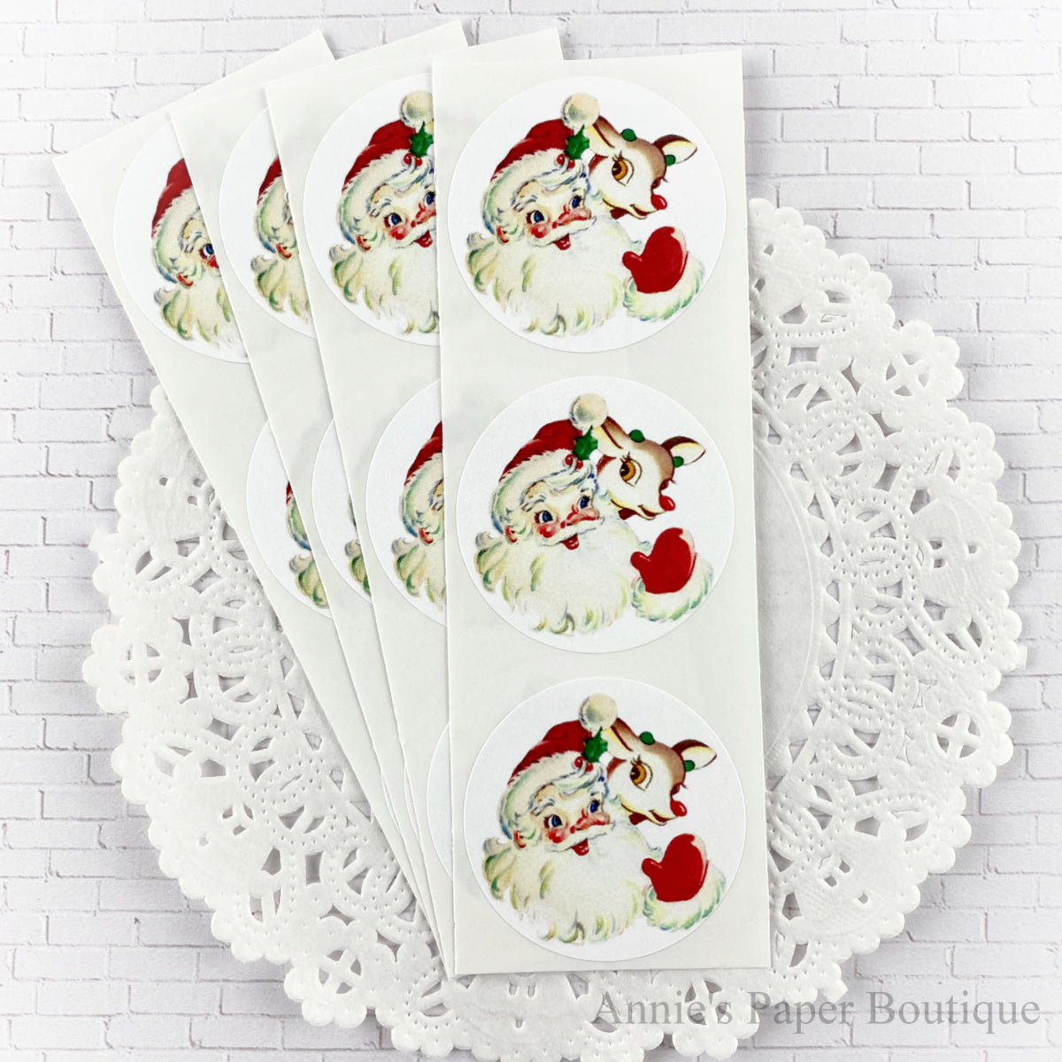 Round Santa and Rudolph Vintage Inspired Stickers
