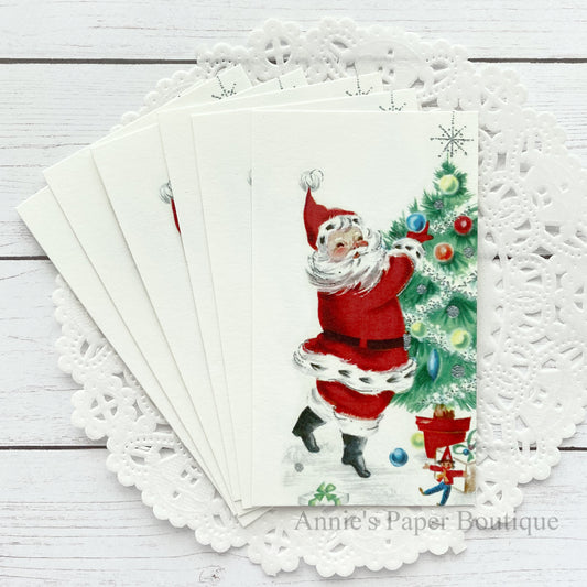 Santa Decorating Tree Retro Tags