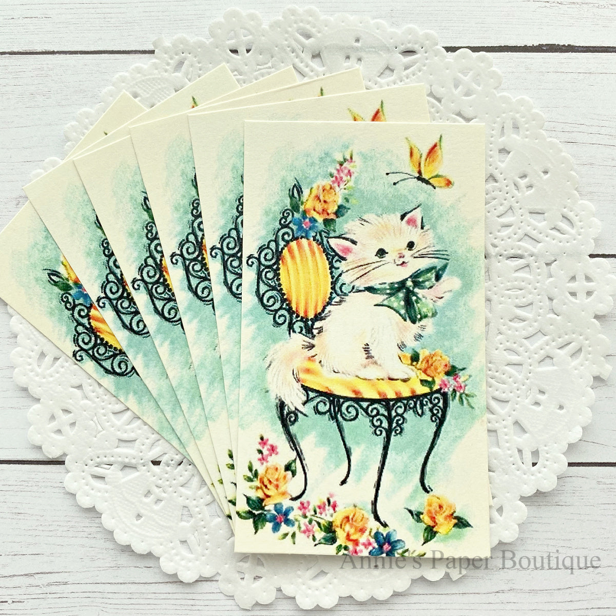 Sitting Pretty Cat Retro Tags