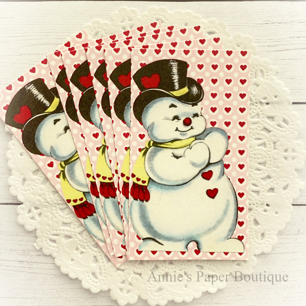 Snowman Hearts Retro Tags