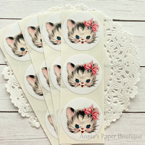 Sweet Kitty Face Retro Stickers