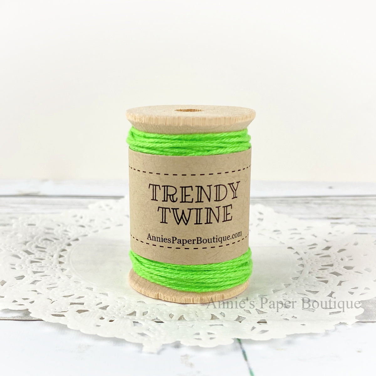Totally Limeade Petite Trendy Twine. Solid lime green string on wooden spool.