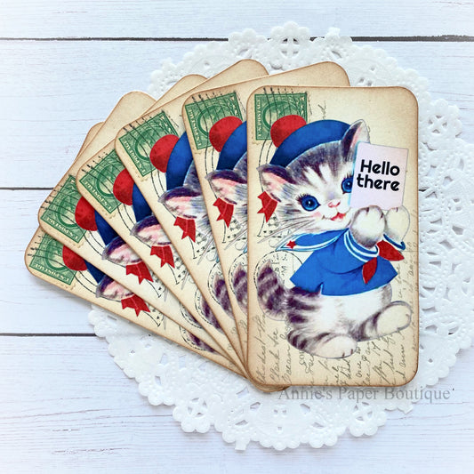 Hello There Kitty Vintage Inspired Tags