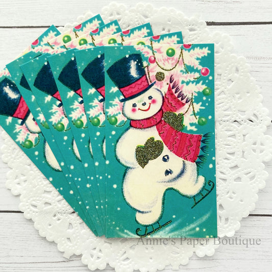 Ice Skating Snowman Retro Tags