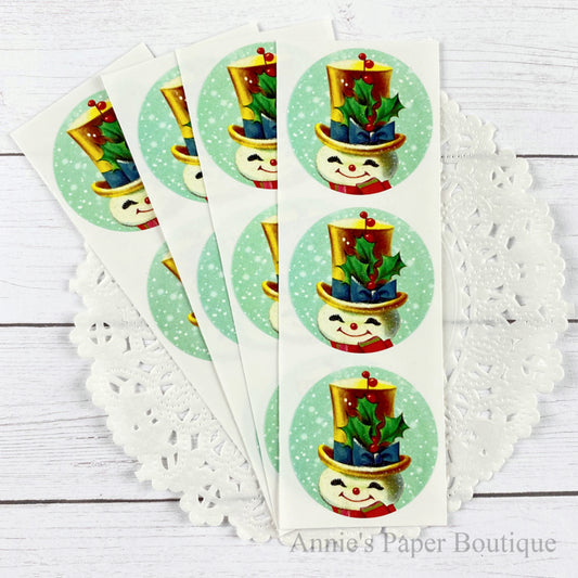 Jolly Snowman Round Stickers
