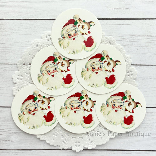 Round Santa and Rudolph Tags