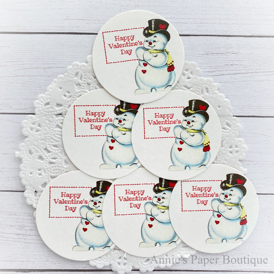 Happy Valentine's Day Snowman Retro Tags