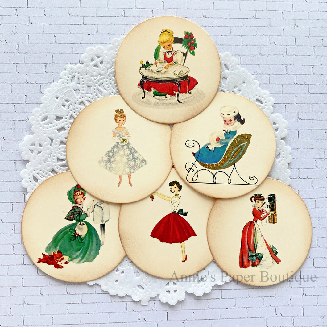 Round Christmas Girls Vintage Inspired Tags No.5
